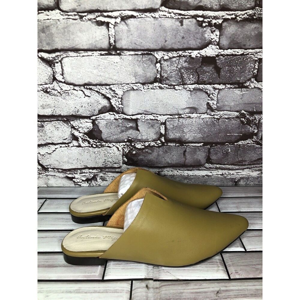 Antonio Miguel Mango Green Leather Center Cut Mules Flats Women Sz 5M US/35EU - Picture 5 of 16